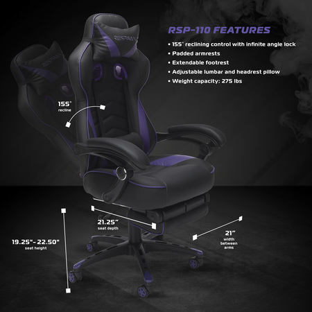 Respawn Leather Gaming Chair, Fixed Arms RSP-110-PUR